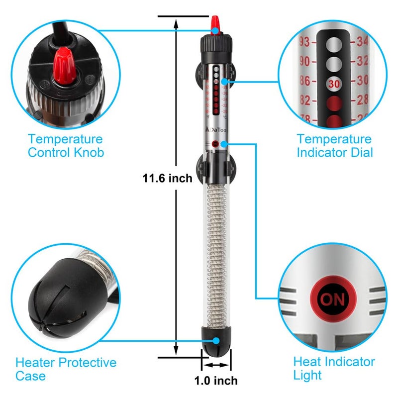 DaToo Aquarium Heater Fish Tank Heater Submersible 200 Watt, 1 Yr Warranty - Image 2